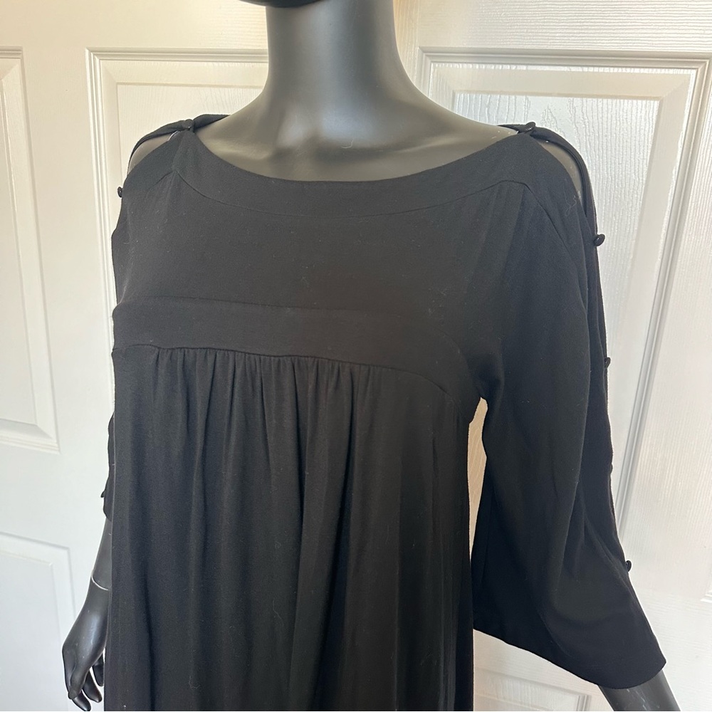 NWT BCBGMAXAZRIA Flare sleeve button black relaxed dress Size L